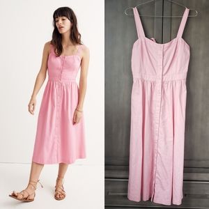 Madewell Pink Fleur Bow Back Midi Dress 00 With Pockets 75% Cotton 25% Viscose